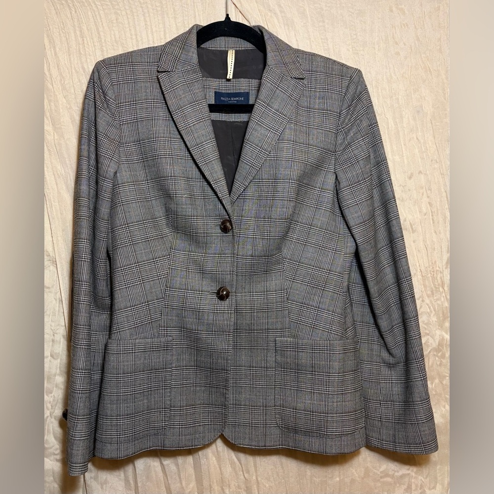 Piazza Sempione Catherine Plaid Wool Blazer IT 44 US 8–10 Made Italy